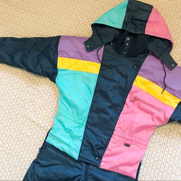 80s Colourblock Kids Snowsuit Vintage - Picture 3 of 4
